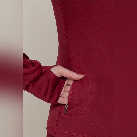 New Burgundy Zip-Up Slim Fit Yoga Jacket Women's Size S-L - Picture 3 of 5
